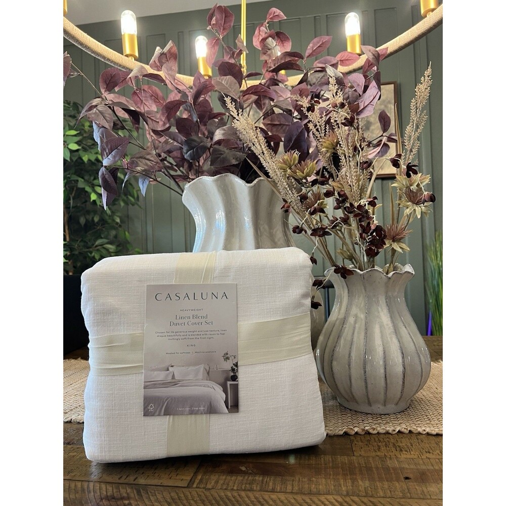 Casaluna Linen Blend Duvet Set, Size King - White